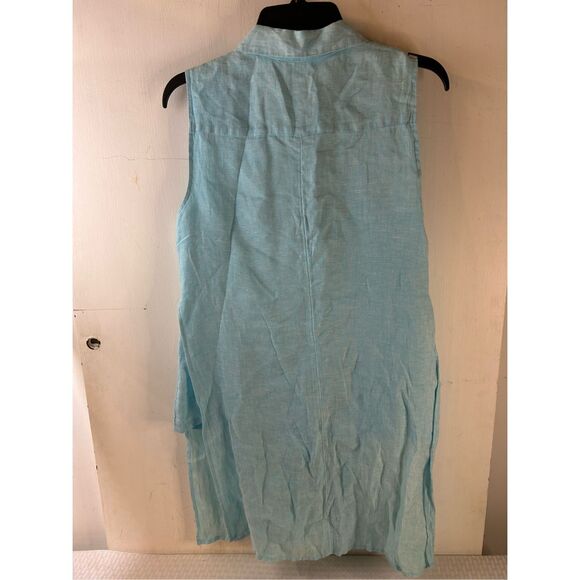Chico's Weekend button linen tank top Size 0 small top buttons turquoise side sp - Picture 5 of 9